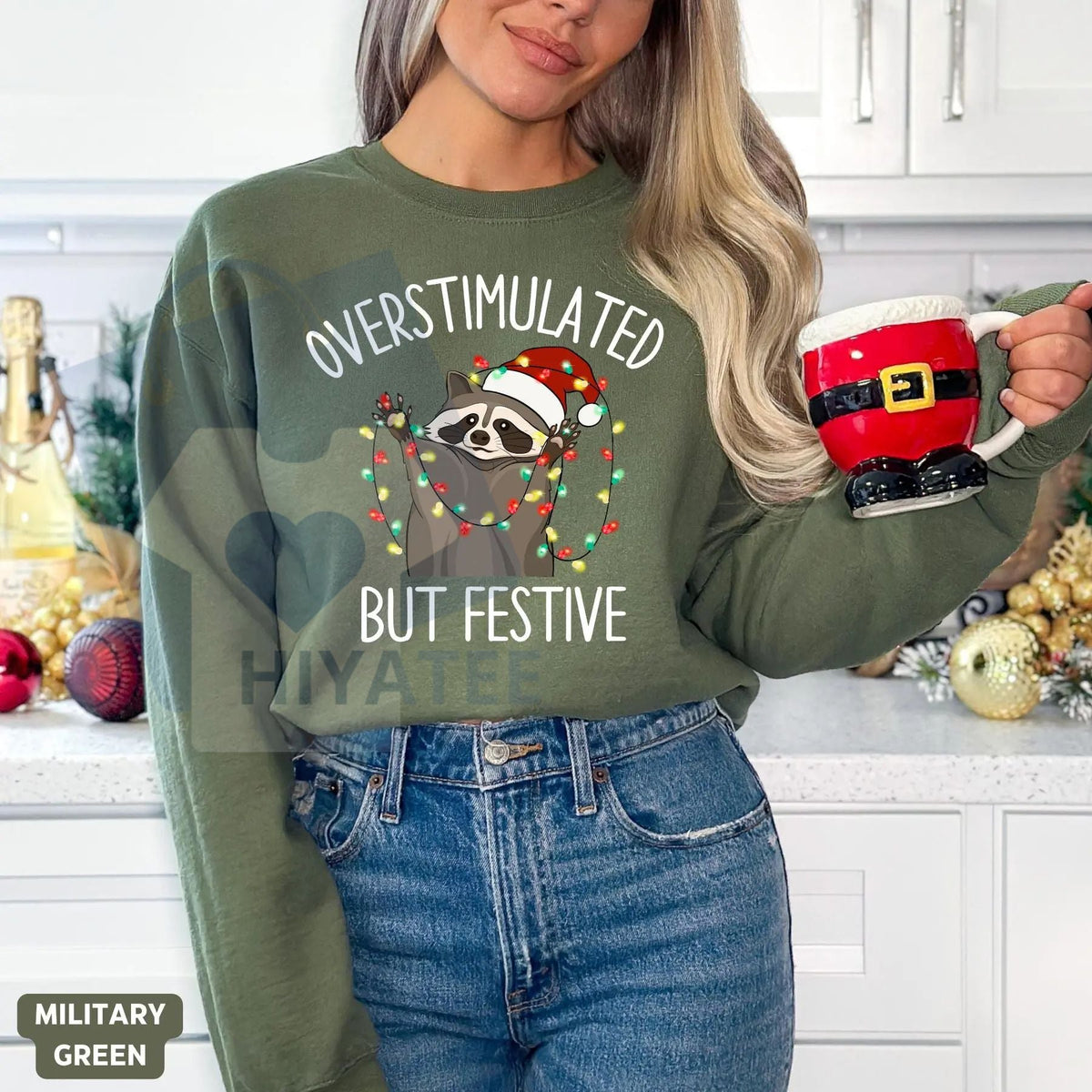 Overstimulated But Festive Raccoon Christmas Sweatshirt
