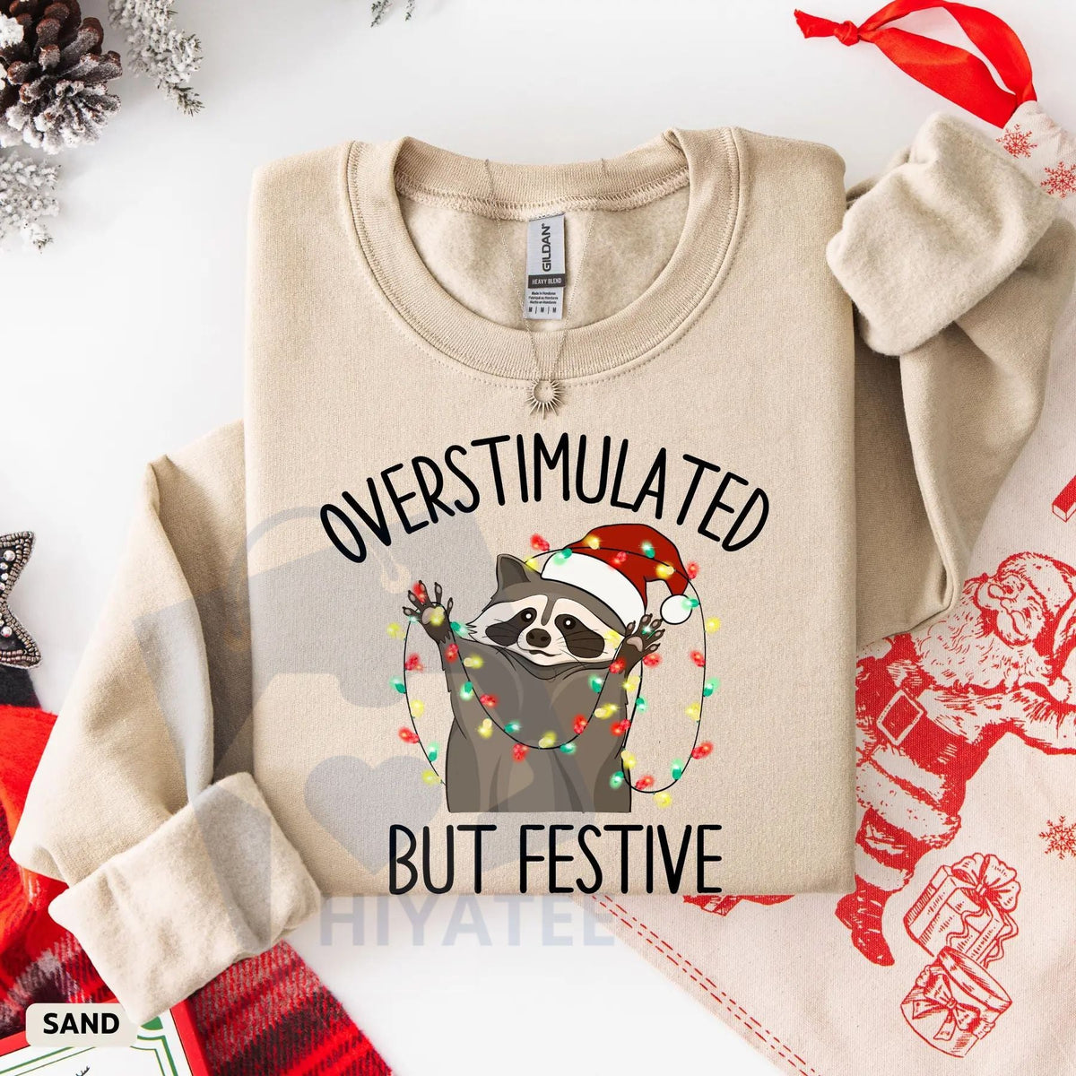 Overstimulated But Festive Raccoon Christmas Sweatshirt